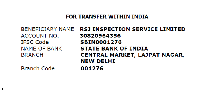RSJ Bank Details for Payment